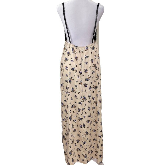 Zara Maxi Dress Satin Black Crochet Top Cream Lavender Floral Festival Large NWT - Picture 3 of 9